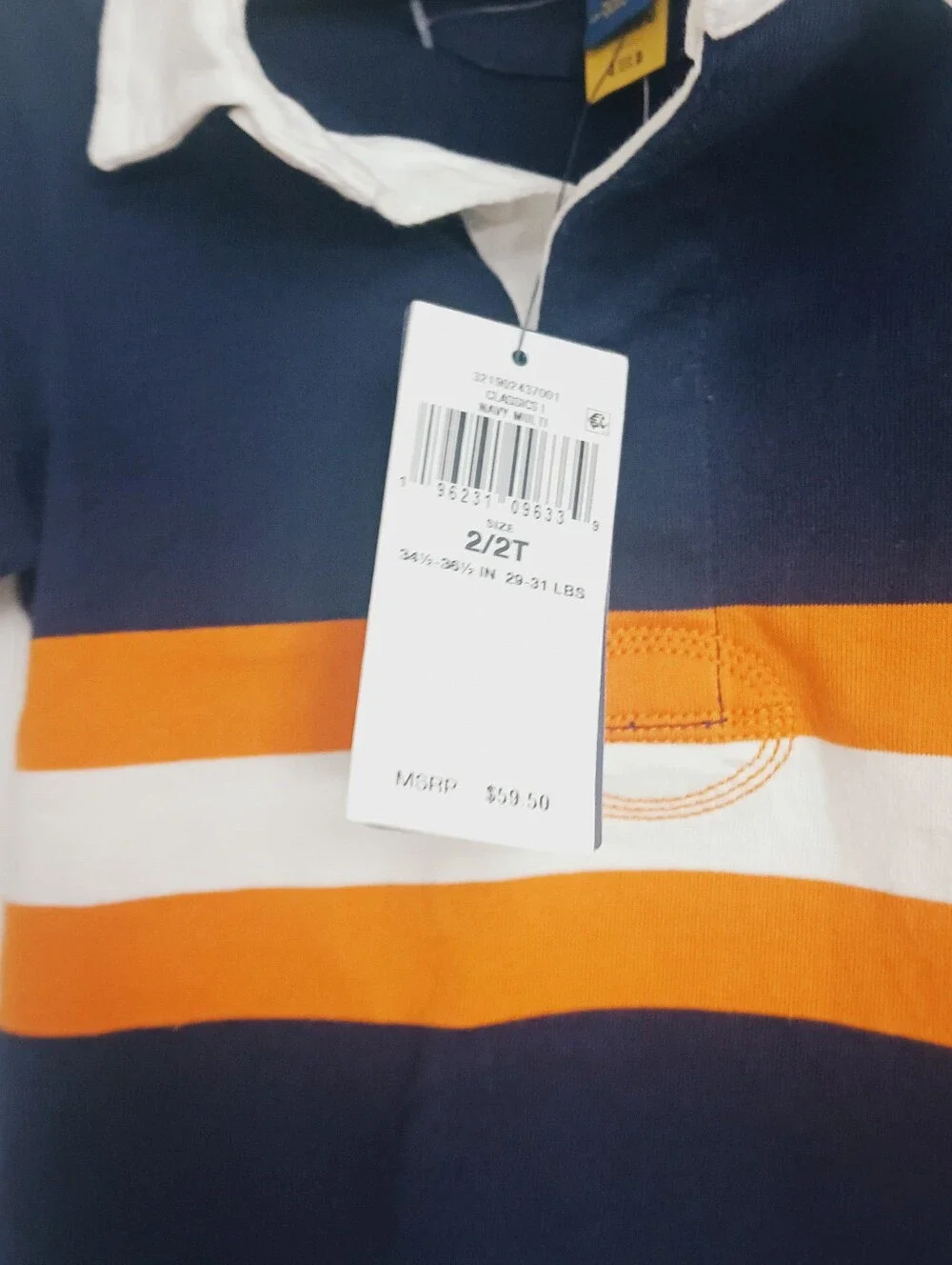 Ralph Lauren Navy Rugby Polo with Orange & White Chest Stripes Toddlers Size 2t